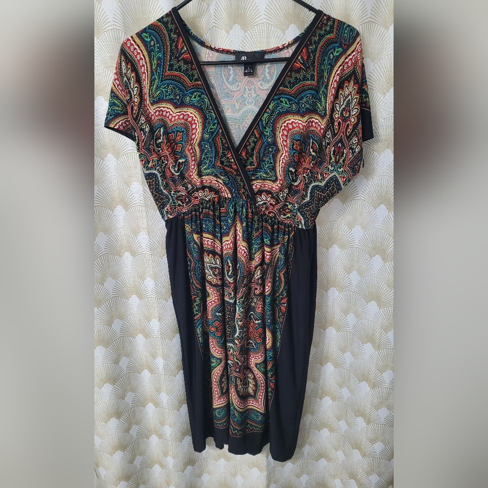 AB Studio Multicolor Paisley V-Neck Mini Dress